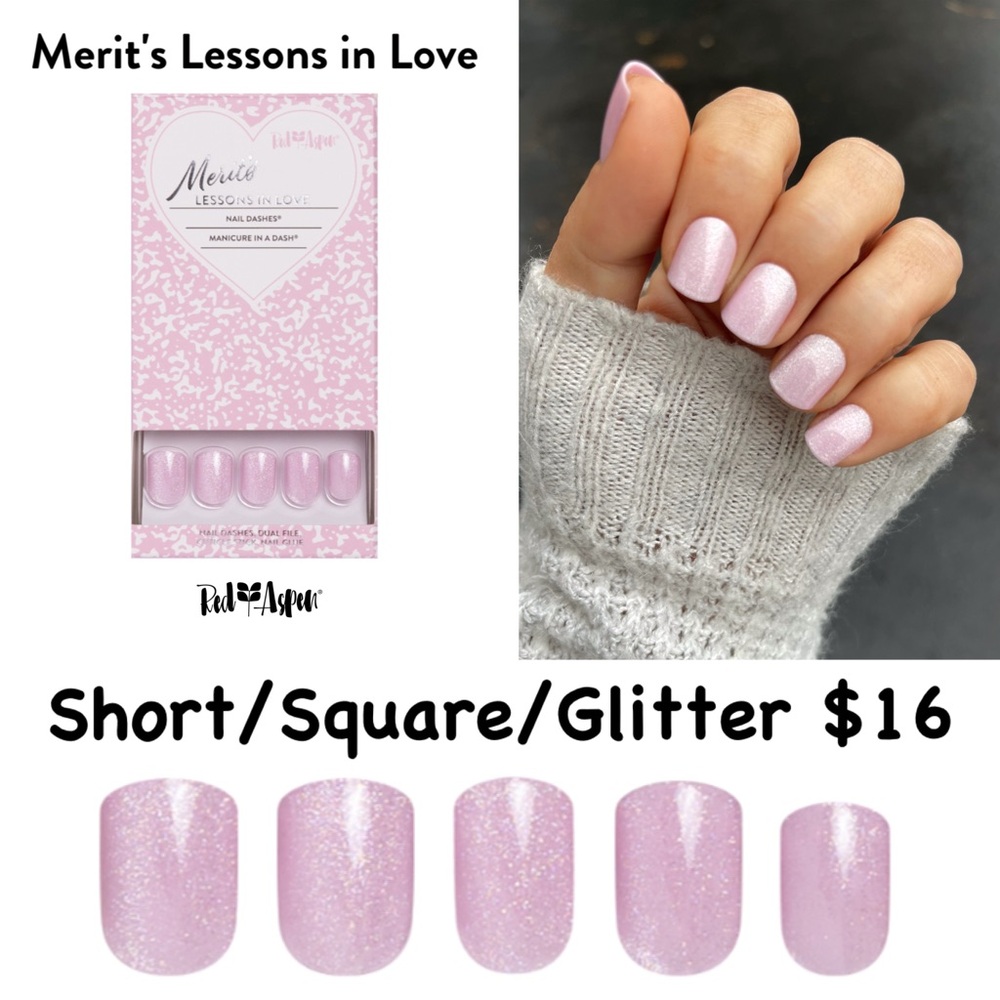 Red Aspen Merit's Lessons in Love Press-On Nails - Pink Glitter